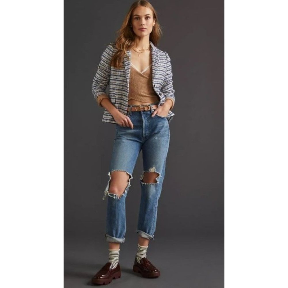 Anthropologie Hutch Striped Spring Blazer - Blue and White